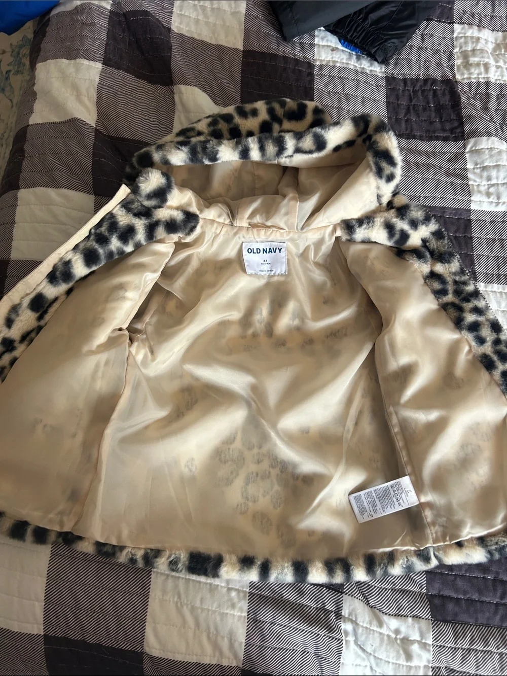 Old Navy Leopard Print Faux Fur Hooded Jacket - Beige and Black